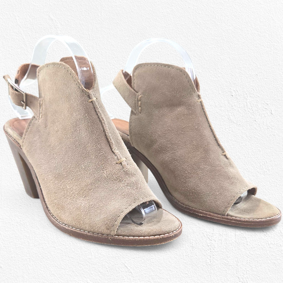 Frye Taupe Suede Peep Toe Slingback Booties Size 8 Block Heel Ankle Strap - Picture 1 of 13
